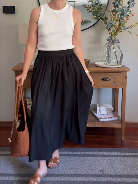 Uniqlo Pants - Uniqlo | Skirt | Uniqlo Linen Blend Tuck Long Skirt | Black